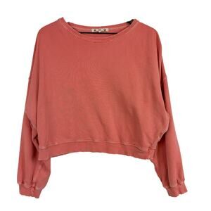 AMO Easy Sweatshirt Crew Cropped Distressed Pink Organic Cotton - XS